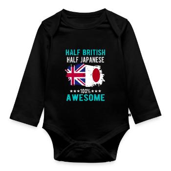 Half British Half Japanese - Organic Longsleeve Baby Bodysuit - black - Front