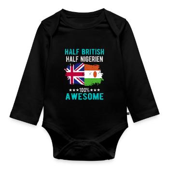 Half British Half Nigrer - Organic Longsleeve Baby Bodysuit - black - Front