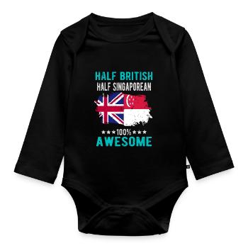 Half British Half Singaporean - Organic Longsleeve Baby Bodysuit - black - Front