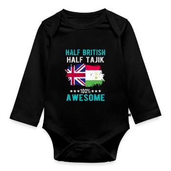 Half British Half Tajik - Organic Longsleeve Baby Bodysuit - black - Front