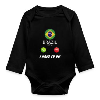 Le Brésil qualifie les drapeaux lusiger de slogan - Body Bébé bio manches longues - noir - Devant