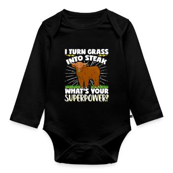 Scottish Highland Cattle Cow - Baby Bio-Langarm-Body - Schwarz - Vorne