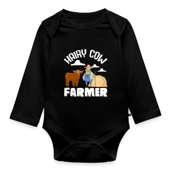 Scottish Highland Cattle Cow - Baby Bio-Langarm-Body - Schwarz - Vorne