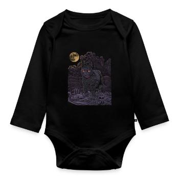 Gothic Cat - Black Cat in the Cemetery - Organic Longsleeve Baby Bodysuit - black - Front