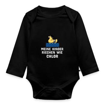 Schwimmen Spruch Lustig Meine Kinder Riechen Wie - Baby Bio-Langarm-Body - Schwarz - Vorne