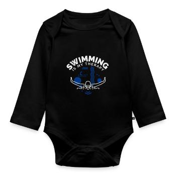 Nager en disant drôle La natation est ma thérapie - Body Bébé bio manches longues - noir - Devant