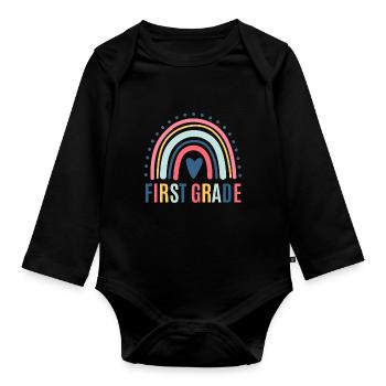 First grade teachers back to school - Organic Longsleeve Baby Bodysuit - black - Front