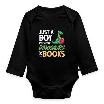 Dinosaur Book Read Dino Read Funny Readers - Organic Longsleeve Baby Bodysuit - black - Front