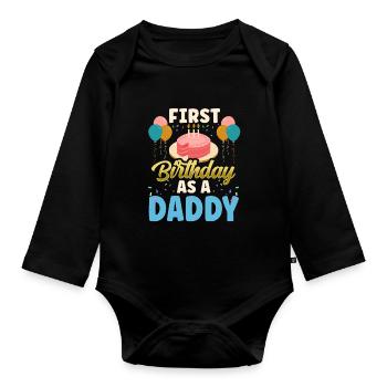 Erster Geburtstag Als Papi Party Vater Papa - Baby Bio-Langarm-Body - Schwarz - Vorne