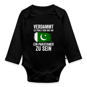 Pakistan Pakistaner Pakistanisches - Baby Bio-Langarm-Body - Schwarz - Vorne
