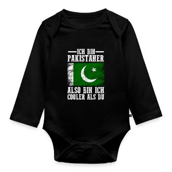 Pakistan Pakistaner Pakistanisches - Baby Bio-Langarm-Body - Schwarz - Vorne