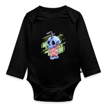 Boba Tea Pastell Goth Style - Kawaii Bubble Tee - Baby Bio-Langarm-Body - Schwarz - Vorne