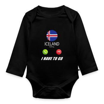Iceland calls lusiger flags saying - Organic Longsleeve Baby Bodysuit - black - Front