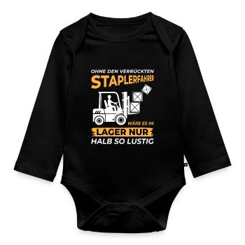 Lagerarbeiter Logistiker Stapler Staplerfahrer - Baby Bio-Langarm-Body - Schwarz - Vorne