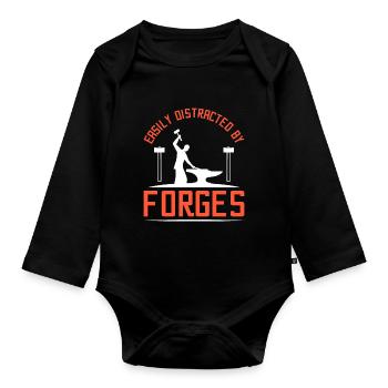 Easily distracted by forges - Baby Bio-Langarm-Body - Schwarz - Vorne