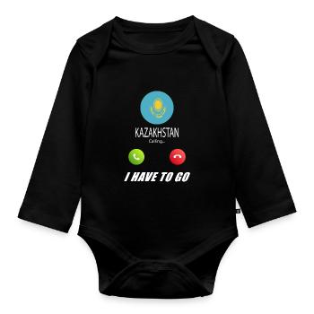 Kasachstan ruft an Lusiger Flaggen Spruch - Baby Bio-Langarm-Body - Schwarz - Vorne