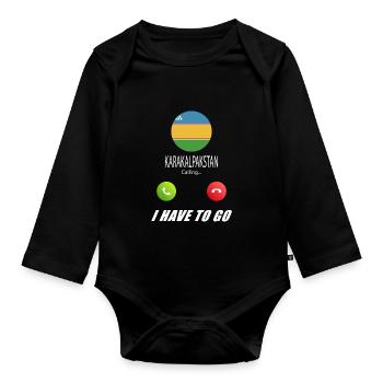 Karakalpakiya ruft an Lusiger Flaggen Spruch - Baby Bio-Langarm-Body - Schwarz - Vorne