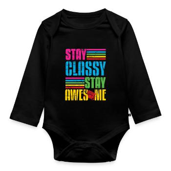 Classy Stay Aweome Retro Walkman - Organic Longsleeve Baby Bodysuit - black - Front