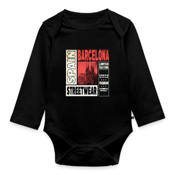 Barcelona Spain City Skyline Holiday Summer - Organic Longsleeve Baby Bodysuit - black - Front