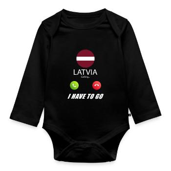Lettland ruft an Lusiger Flaggen Spruch - Baby Bio-Langarm-Body - Schwarz - Vorne