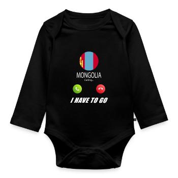 Mongolia calls lusiger flags saying - Organic Longsleeve Baby Bodysuit - black - Front