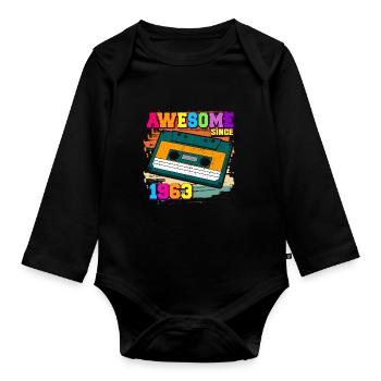 Awesome since 1963 Kassette 60er 59. Geburtstag - Baby Bio-Langarm-Body - Schwarz - Vorne