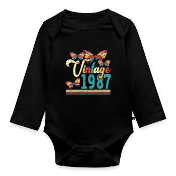 millésime 1987 papillon 35ème anniversaire - Body Bébé bio manches longues - noir - Devant
