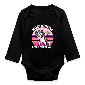 1. Geburtstag Mädchen 1 Jahr Einhorn - Baby Bio-Langarm-Body - Schwarz - Vorne