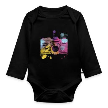 Fotograf Geschenk | Fotografie Kamera Motiv - Baby Bio-Langarm-Body - Schwarz - Vorne
