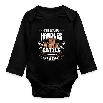 Scottish Highland Cattle Cow - Baby Bio-Langarm-Body - Schwarz - Vorne