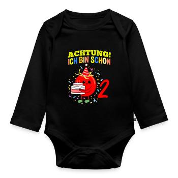 Achtung Ich Bin Schon 2 Geburtstag Tomate - Baby Bio-Langarm-Body - Schwarz - Vorne