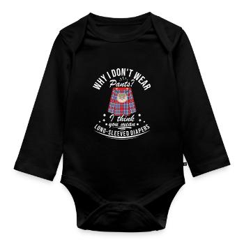 Schottischer Kilt Tracht - Schottenrock Schottland - Baby Bio-Langarm-Body - Schwarz - Vorne