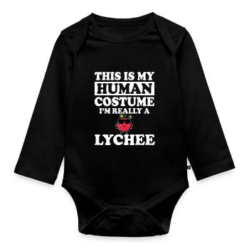 Litschi Menschen Kostüm - Baby Bio-Langarm-Body - Schwarz - Vorne