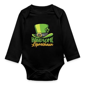 Pretty leprechaun St Patrick's Day Leprechaun Irish - Organic Longsleeve Baby Bodysuit - black - Front