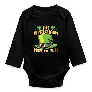 The leprechaun forced me to do so Ire Leprechaun - Organic Longsleeve Baby Bodysuit - black - Front