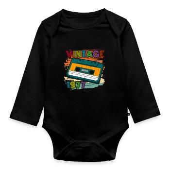 awesome since 1977 Kassette 70er 45. Geburtstag - Baby Bio-Langarm-Body - Schwarz - Vorne