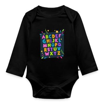 Alphabet Abc Schulstart Mädchen Jungen - Baby Bio-Langarm-Body - Schwarz - Vorne