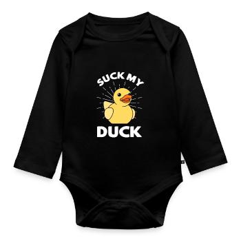 Suck My Duck Squeaky Duck Bathtubs Duck - Organic Longsleeve Baby Bodysuit - black - Front