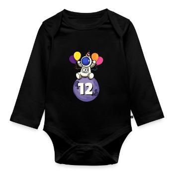 12 years old space birthday 12th birthday - Organic Longsleeve Baby Bodysuit - black - Front
