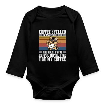 Katze Kaffee Spruch EEFFOC Geschenk Kaffeeliebhabe - Baby Bio-Langarm-Body - Schwarz - Vorne