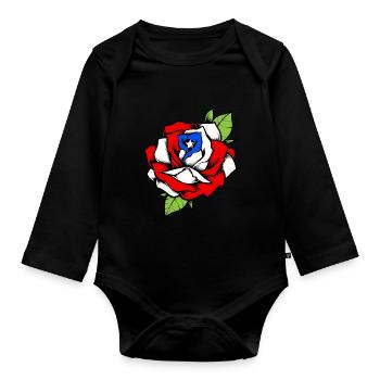 Porto Rico Fleur Rose Drapeau Portoricain - Body Bébé bio manches longues - noir - Devant