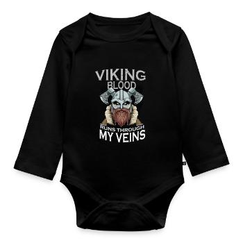 Viking Warrior - Wikingerblut fließt durch meine - Baby Bio-Langarm-Body - Schwarz - Vorne