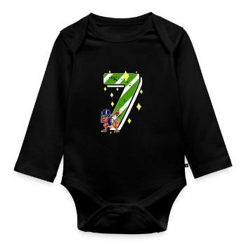7 Jahre alt Dino American Football 7. Geburtstag - Baby Bio-Langarm-Body - Schwarz - Vorne