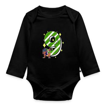 9 Years Old Dino American Football 9th B-day Day - Organic Longsleeve Baby Bodysuit - black - Front