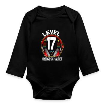 Level 17 Freigeschaltet 17. Geburtstag Gamer - Baby Bio-Langarm-Body - Schwarz - Vorne