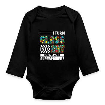 Je transforme le verre en art Dis-moi ton superpouvoir - Body Bébé bio manches longues - noir - Devant