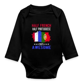 Moitié Français moitié portugais - Body Bébé bio manches longues - noir - Devant
