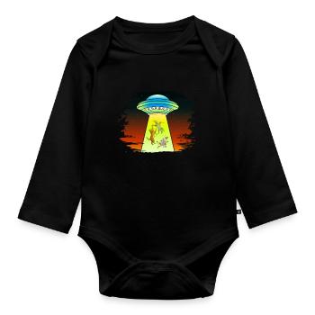 UFOS Alien Abduction Cats - Organic Longsleeve Baby Bodysuit - black - Front