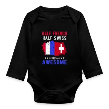Moitié Français moitié Suisse - Body Bébé bio manches longues - noir - Devant