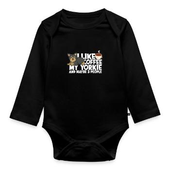 Ich mag Kaffee mein Yorkie und vielleicht 3 Leute - - Baby Bio-Langarm-Body - Schwarz - Vorne